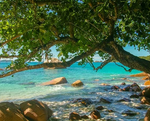 Anse Lazio, image shows the hidden small beach at the rights side
