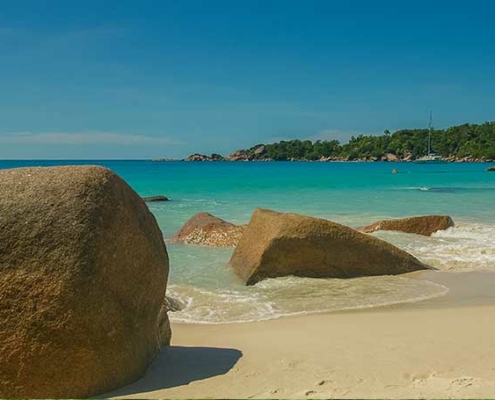 Anse Lazio, image shows view from beach over Indian Ocean