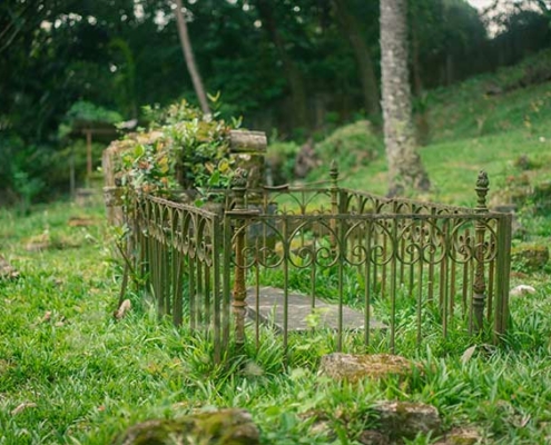 Bel Air Cemetery, image shows grave with metal fence